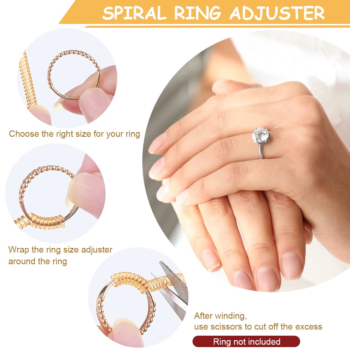MAYCREATE Ring Size Adjuster for Loose Rings, Golden Spiral Ring Size Adjuster Invisible Ring Resizer, Reducer Guard Self Adhesive Ring Clips, Spacers Tightener Kit for Man and Women Rings MAYCREATE Ring Size Adjuster for Loose Rings, Golden Spiral Ring Size Adjuster Invisible Ring Resizer, Reducer Guard Self Adhesive Ring Clips, Spacers Tightener Kit for Man and Women Rings